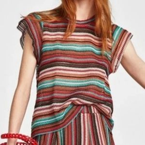 Zara Knit Ruffle Sleeve Striped Top